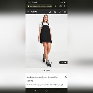 Monki black denim overalls dungaree dress, Medium, nwot